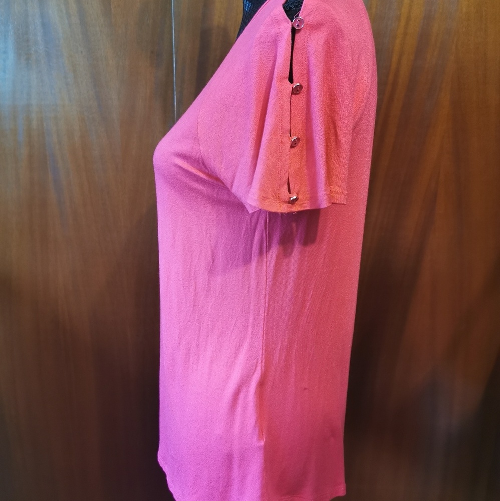 Cable & Gauge Bright Pink Cold Shoulder T-shirt - Picture 2 of 8